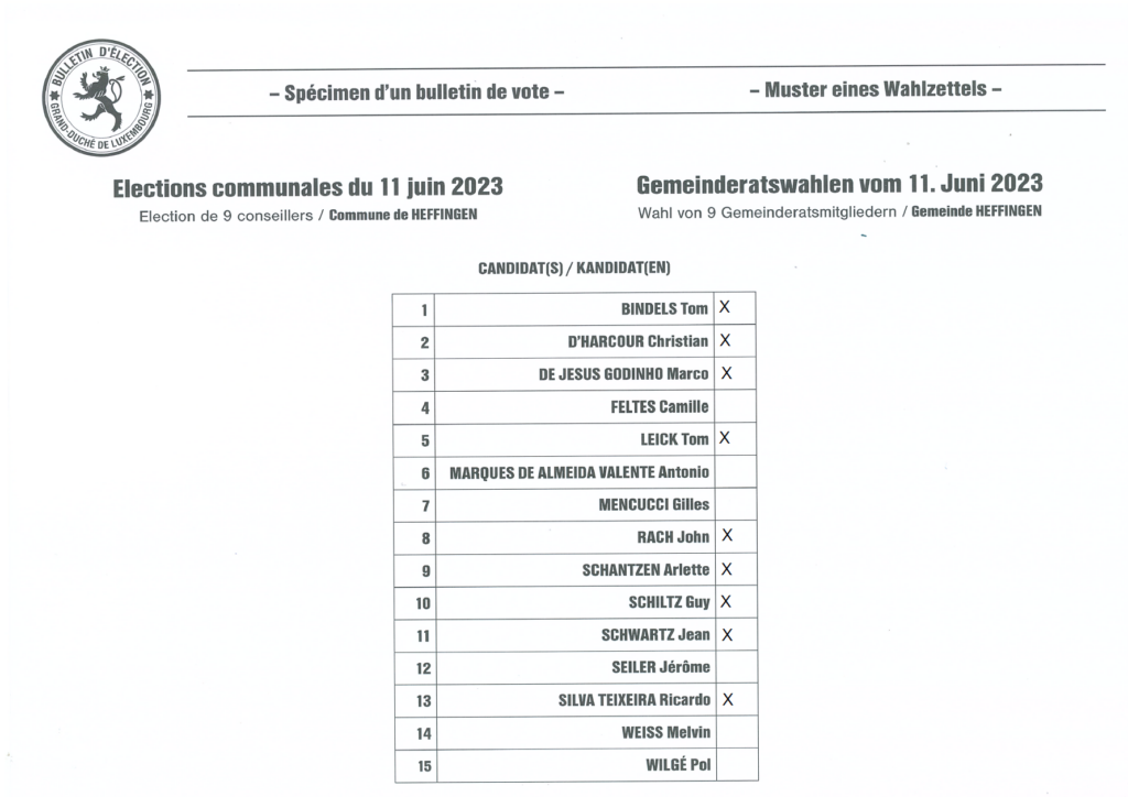 Wahlhilfe auf dem Muster eines Wahlzettels 2023